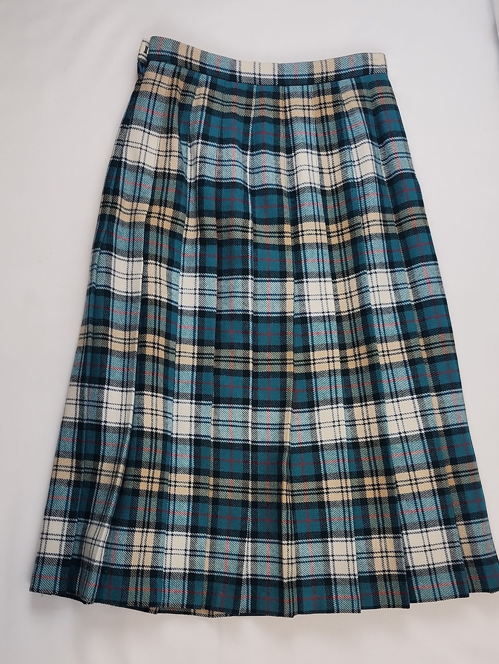 PITLOCHRY Scotland Pure Wool Pleated Tartan Plaid Satin Lined Skirt Womens 10